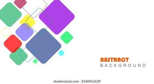 Abstract background with dynamic geometric multicolor square shapes, providing ample space for text. Ideal for modern design projects, posters, and banners.