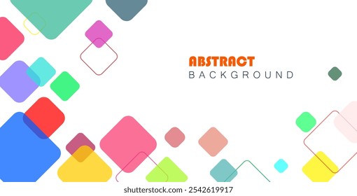 Abstract background with dynamic geometric multicolor square shapes, providing ample space for text. Ideal for modern design projects, posters, and banners.