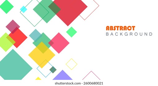 Abstract background with dynamic geometric multicolor square shapes, providing ample space for text. Ideal for modern design projects, posters, and banners.