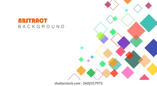 Abstract background with dynamic geometric multicolor square shapes, providing ample space for text. Ideal for modern design projects, posters, and banners.