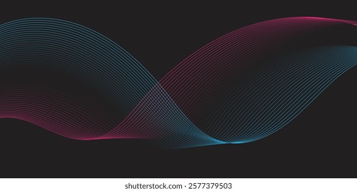 Abstract background with dynamic linear waves. Vector illustration in flat minimalistic style. Dynamic sound wave. Design element. Vector and eps10