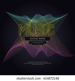 Abstract background with a dynamic music waves and particles. Vector illustration.