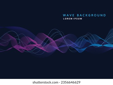 Abstract background with dynamic particle sound waves. Wave of musical soundtrack for record. Vector illustration