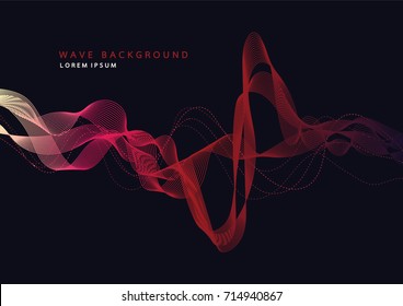 Abstract background with dynamic particle sound waves. Wave of musical soundtrack for record. Vector illustration