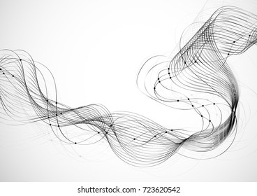 Abstract background with dynamic particle sound waves. Wave of musical soundtrack for record. Vector illustration