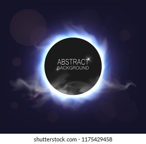 Abstract background with dynamic particles. Circle with light and smoke. Template for your banner, flyer, cover.  Vector illustration Background
