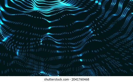 Fundo abstrato com partículas dinâmicas. Padrão de grade circular. Ilustração vetorial 3d para negócios, ciência ou tecnologia.