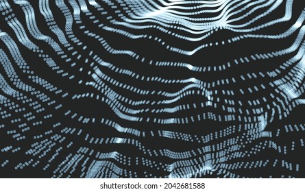 Fundo abstrato com partículas dinâmicas. Padrão de grade circular. Ilustração vetorial 3d para negócios, ciência ou tecnologia.
