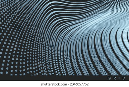 Abstract background with dynamic particles. Circular grid pattern. 3d vector illustration for business, science or technology.