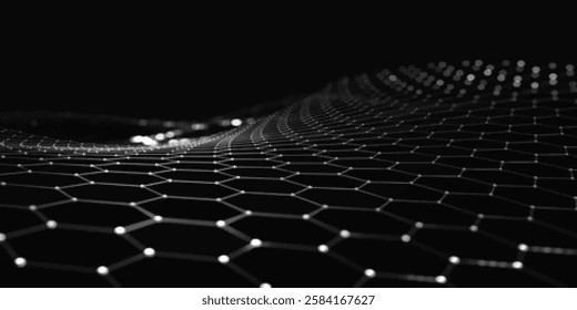 Abstract background with dynamic wave. Big data visualization. Technology background. 3D rendering