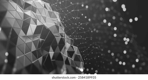Abstract background with dynamic wave. Big data visualization. Technology background. 3D rendering
