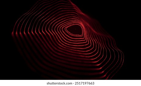 Abstract background with dynamic wave. Circular wave of dots. Musical sound wave. Dark background. Big data visualization. Plexus. Vector illustration.
