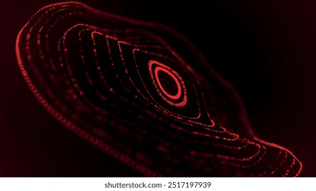 Abstract background with dynamic wave. Circular wave of dots. Musical sound wave. Dark background. Big data visualization. Plexus. Vector illustration.