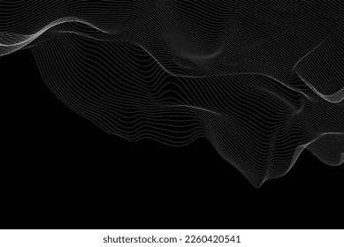 Abstract background with dynamic waves. 3D illustration. Black and white.