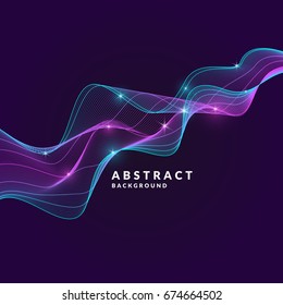 Abstract background with a dynamic waves, lines in a bright colorful style on dark background.