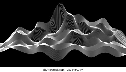 Abstract background with dynamic waves of particles Vector illustration Black and white colors geography design
