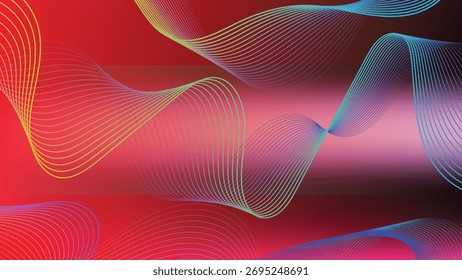 Abstract Background with Dynamic Wavy Lines on a Gradient Red Backdrop Creates a Modern Artistic Design for Technological and Creative Applications