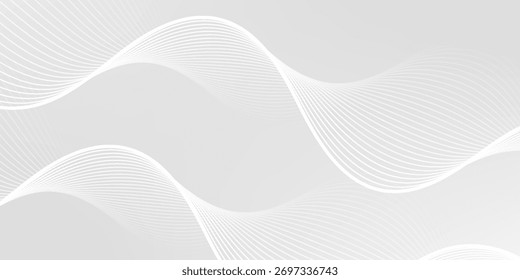 Fundo abstrato com linhas onduladas dinâmicas, Fundo de conceito de tecnologia futura digital, linha ondulada branca no fundo cinza.