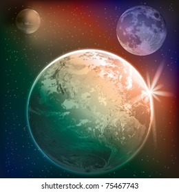 abstract background with earth and moon in the space