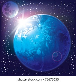 abstract background with earth and moon in the space
