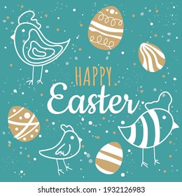 Abstract background for Easter. Cute postcard for the holiday. Spring, a religious holiday. Cute chickens. Easter poster and banner template for Easter. Template for promotion.