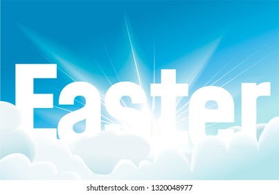 Abstract background with Easter inscription and blue sky