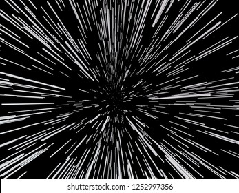 Abstract background with the effect of acceleration. A lot of white lines on a black background. Vector illustration.
