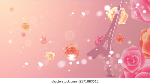 Abstract background with eiffel tower and roses