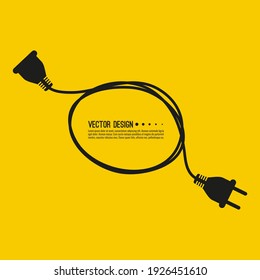 Abstract background with electric plug and tangled cable. Vector illustration isolated on yellow background.