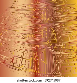 Abstract background. Electronic board. Gold and bronze.