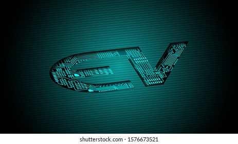 Abstract background electronic circuit with Transportation electric vehicle (Ev)  Logo futuristic vector illustration.