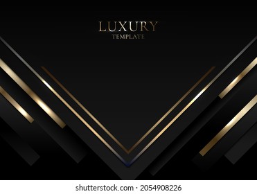 Abstract background elegant 3D black triangle with gold stripes line luxury style. Vector illustration