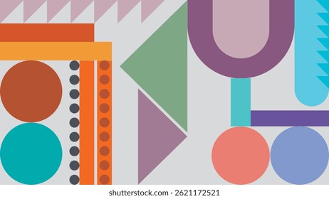 ABSTRACT BACKGROUND ELEGANT FLAT COLORFUL WITH GEOMETRIC ART BAUHAUS SHAPES DESIGN VECTOR TEMPLATE 
