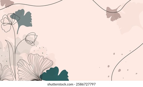abstract background with elegant floral border from leaves and wavy lines