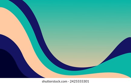 Abstract background with elegant, flowing curves in contrasting teal, navy, and beige tones - Vector, eps10