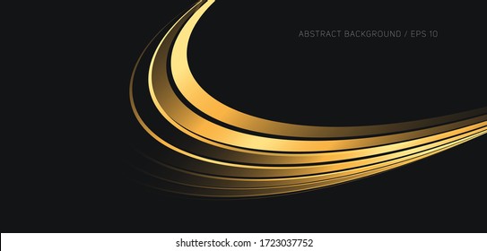 Abstract background with elegant golden metal waves, graphic gradient design element for cover, 3d in dark space, contrast design composition
