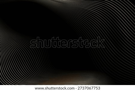Abstract background with elegant and luxurious wavy gold line pattern. Golden elegant wavy gold line pattern on black background. Abstract luxury gold blend wave lines.