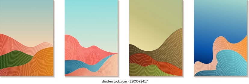 Abstract Background with Elegant Professional GradientsTropic pattern set. Collection of abstract backgrounds in simple minimal flat style with wavy lines and gradients, bright liquid shapes. EPS 10