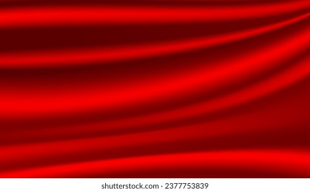 Abstract background, elegant red fabric or liquid waves or folds of satin silk background. Red silk cloth.