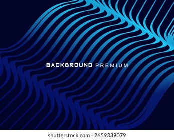 Fundo abstrato com ondas elegantes de listras azuis gradientes, criando a ilusão de profundidade e movimento.
