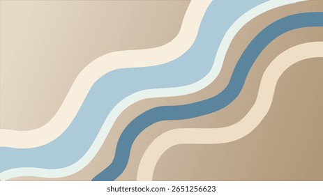 Fundo abstrato com linhas onduladas elegantes em tons suaves de azul e bege natural. Um design contemporâneo criando uma sensação de movimento suave e ondulante