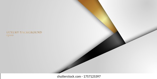 Abstract Background Elegant White, Black And Gold Geometric Triangle With Light And Shadow 3D Layered For Presentation Design. Vector Illustration