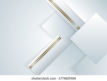 Abstract background elegant white and gray geometric square overlapping with golden line stripes. Luxury style. Vector illustration