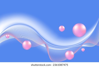 Abstract background, elemental blue with modern dynamic lines, and 3D fondant pink color balls