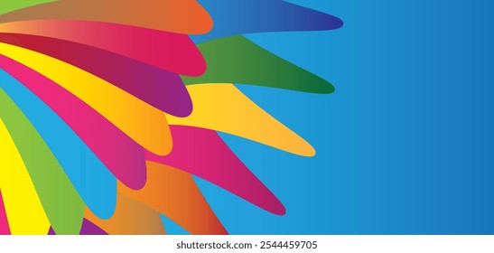 Abstract background, with elements associated with multi-colored wings or flower petals, vibrant design with copy space