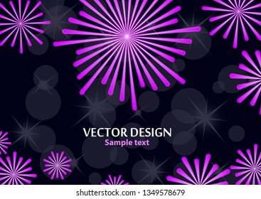 Abstract background with elements of bright festive salute on a dark background. Background, cover, layout, magazine, brochure, poster, website. Vector illustration