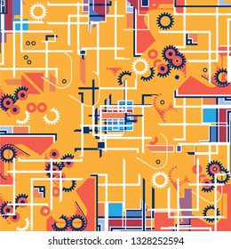 Abstract background with elements of mechanisms. The base is yellow. Vector illustration