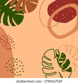 Abstract background with elements of tropical leaves. Background for the page of the mobile application minimalistic style. Vector illustration.
