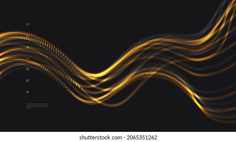 Abstract background with emitted golden line wave . Conceptual element design template. Modern vector illustration.