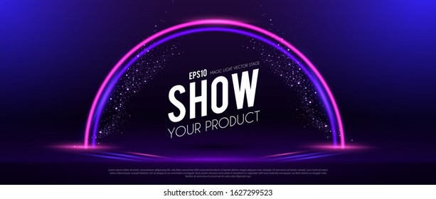 Abstract background. Empty scene with shining neon wires.